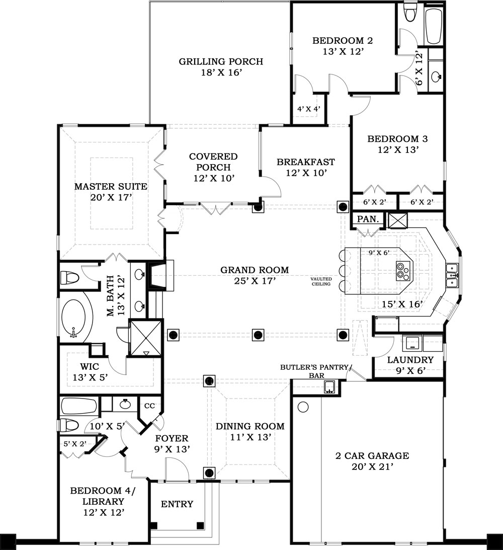 Colonial House Plan with 3 Bedrooms and 3.5 Baths Plan 6477